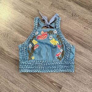 Pilcro Blue Floral Embroidered Top